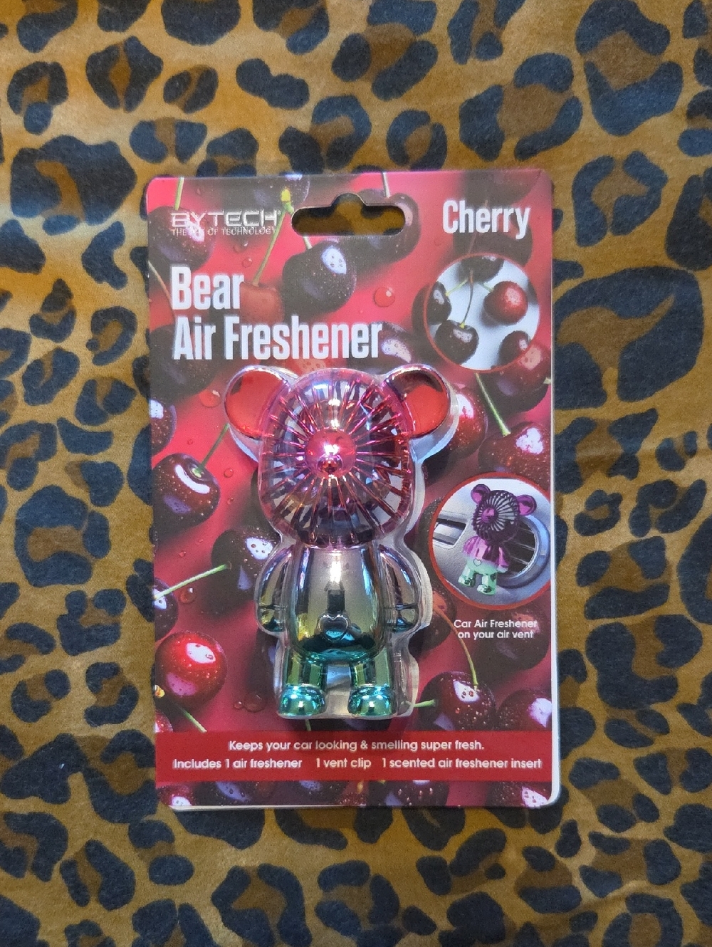 BYTECH Cherry Scented Bear Air Freshener — Red And Green Metallic